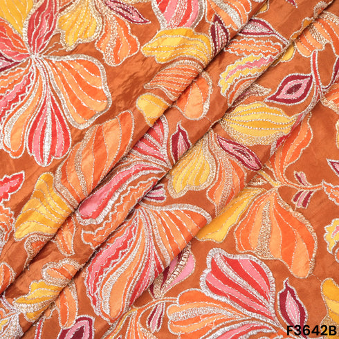Positional print Zari Sequins Embroidered Viscose Crepe Fabric-F3642