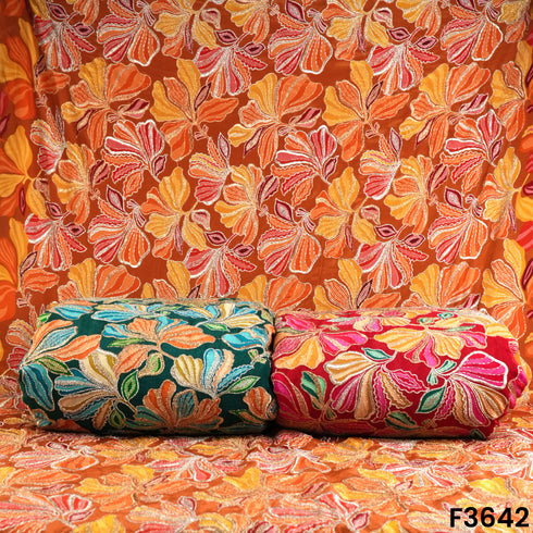 Positional print Zari Sequins Embroidered Viscose Crepe Fabric-F3642