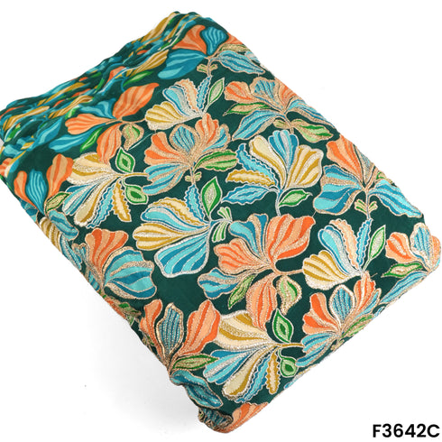 Positional print Zari Sequins Embroidered Viscose Crepe Fabric-F3642