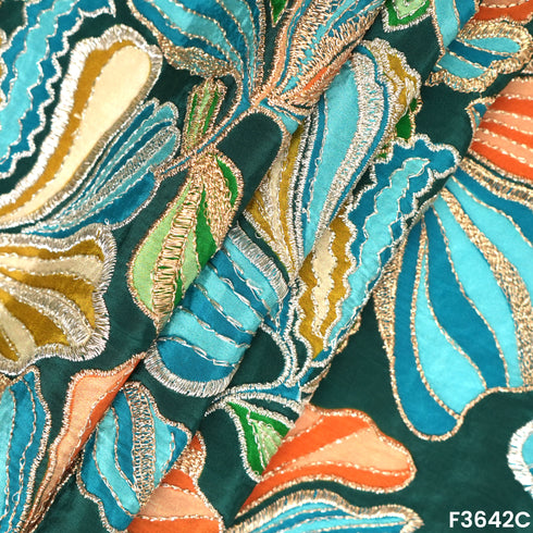 Positional print Zari Sequins Embroidered Viscose Crepe Fabric-F3642