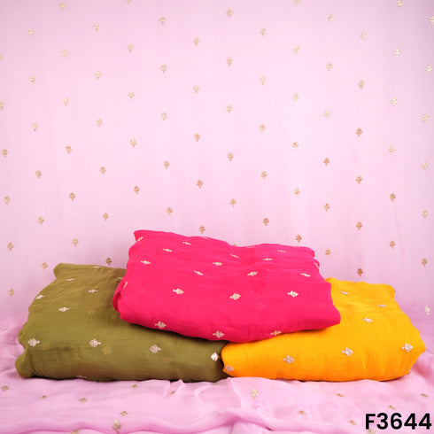 Zari Sequins Work Viscose Organza Fabric-F3644