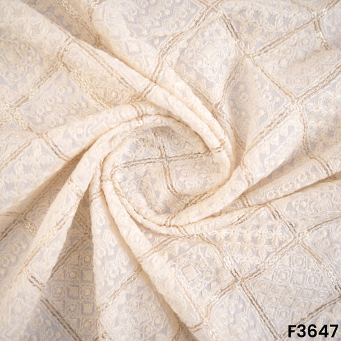 Dyeable Thread Sequins Embroidered Georgette Fabric-F3647