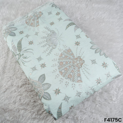 Printed Thread Sequins Embroidered Mul Chanderi Fabric- F4175