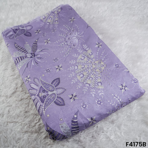 Printed Thread Sequins Embroidered Mul Chanderi Fabric- F4175