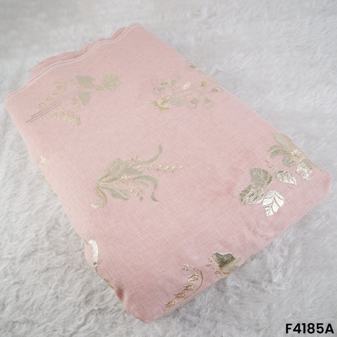 Zari Thread Sequins Embroidered Linen Cotton Fabric- F4185