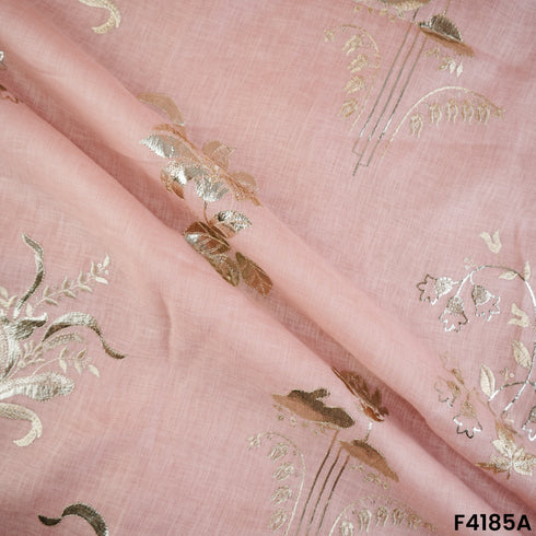 Zari Thread Sequins Embroidered Linen Cotton Fabric- F4185