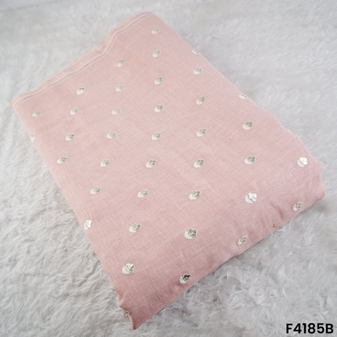 Zari Thread Sequins Embroidered Linen Cotton Fabric- F4185