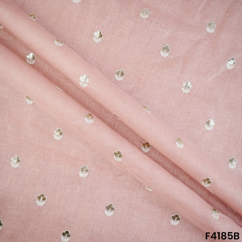 Zari Thread Sequins Embroidered Linen Cotton Fabric- F4185