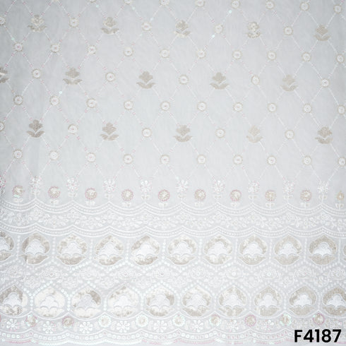 Dyeable Thread Sequins Embroidered Georgette Fabric- F4187