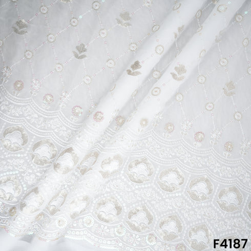 Dyeable Thread Sequins Embroidered Georgette Fabric- F4187