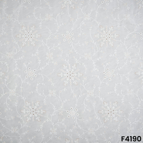 Dyeable Cut Work Thread Sequins Embroidered Organza Fabric- F4190