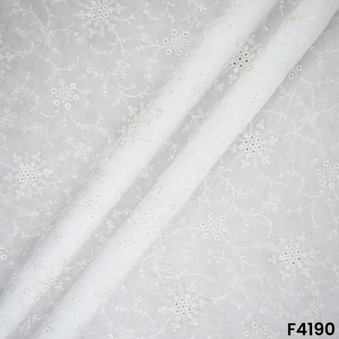 Dyeable Cut Work Thread Sequins Embroidered Organza Fabric- F4190