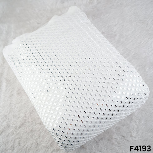 Dyeable Mirror Work Thread Embroidered Georgette Fabric- F4193