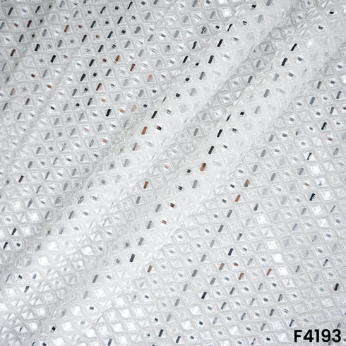 Dyeable Mirror Work Thread Embroidered Georgette Fabric- F4193