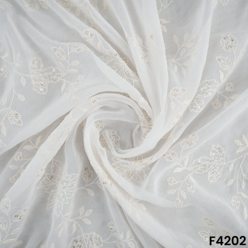 Dyeable Thread Sequins Embroidered Georgette Fabric- F4202