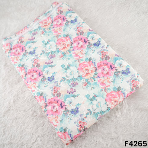 Floral Printed thread Work Cambric Cotton Fabric- F4265