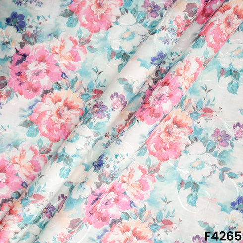 Floral Printed thread Work Cambric Cotton Fabric- F4265