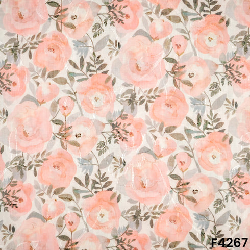 Floral Printed thread Work Cambric Cotton Fabric- F4267