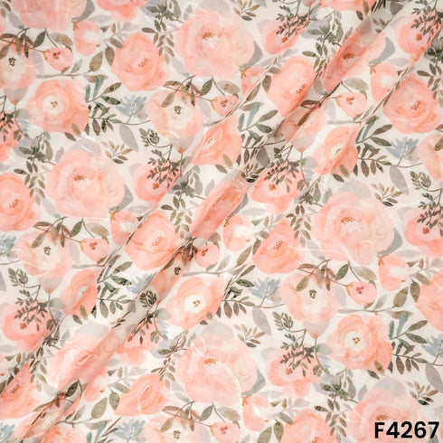Floral Printed thread Work Cambric Cotton Fabric- F4267