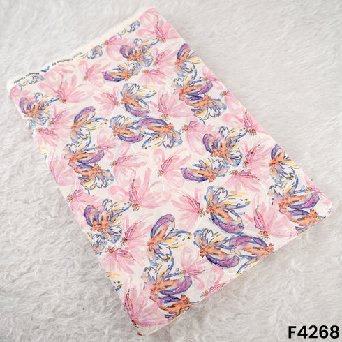 Floral Printed thread Work Cambric Cotton Fabric- F4268