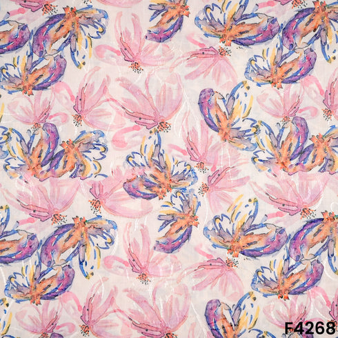 Floral Printed thread Work Cambric Cotton Fabric- F4268