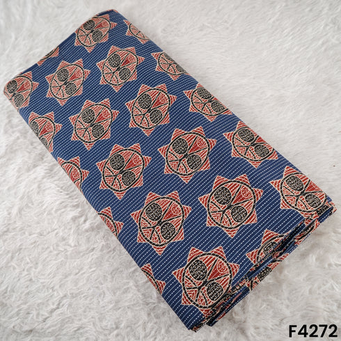 Indigo Print Kantha Work Cambric Cotton Fabric- F4272