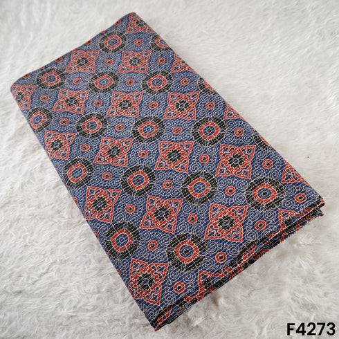 Indigo Print Kantha Work Cambric Cotton Fabric - F4273