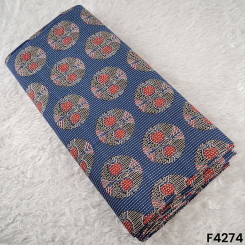 Indigo Kantha Work Cambric Cotton Fabric- F4274