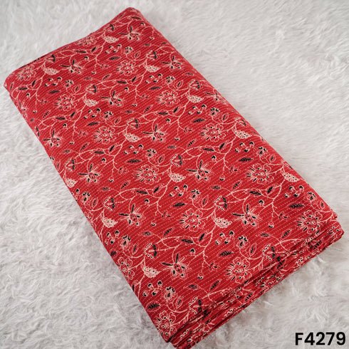 Floral Print Kantha Work Cambric Cotton Fabric- F4279