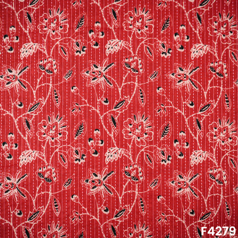 Floral Print Kantha Work Cambric Cotton Fabric- F4279