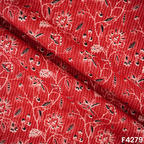 Floral Print Kantha Work Cambric Cotton Fabric- F4279