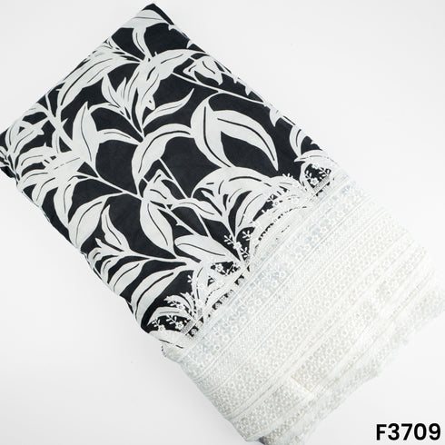 Thread Sequins Embroidered Floral Print Cambric Cotton Fabric-F3709