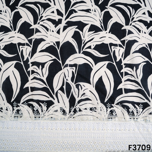 Thread Sequins Embroidered Floral Print Cambric Cotton Fabric-F3709