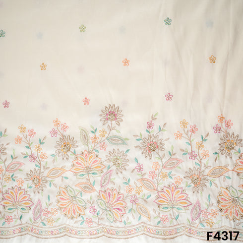 Cut Dana Thread Zari Sequins Embroidered Dola Silk Fabric -F4317