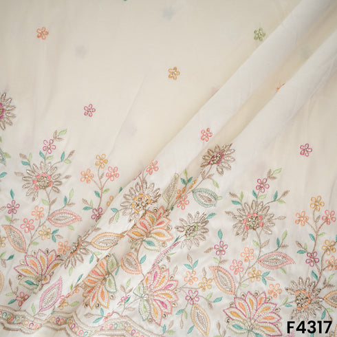 Cut Dana Thread Zari Sequins Embroidered Dola Silk Fabric -F4317