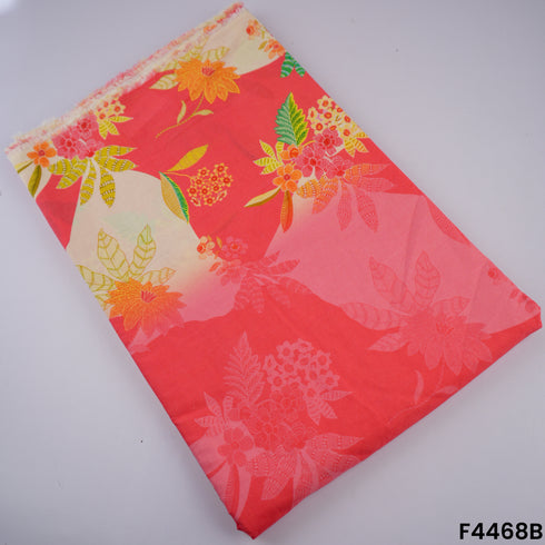 Digital Print Thread Embroidered Hakoba Cambric Cotton Fabric- F4468