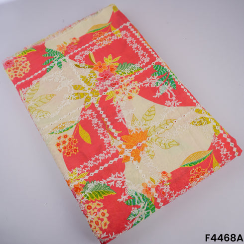 Digital Print Thread Embroidered Hakoba Cambric Cotton Fabric- F4468