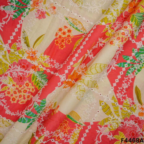 Digital Print Thread Embroidered Hakoba Cambric Cotton Fabric- F4468