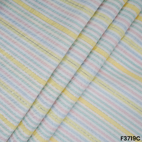 Strips Printed Lurex Seer Sakkar Cotton Fabric-3719