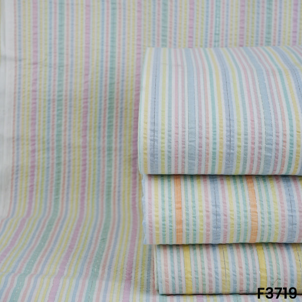 Strips Printed Lurex Seer Sakkar Cotton Fabric-3719