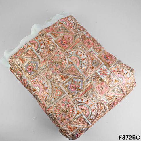 Thread Sequins Zari Embroidered Georgette Fabric-F3725