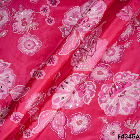 Printed Zari Sequins Crepe fabric-F4345