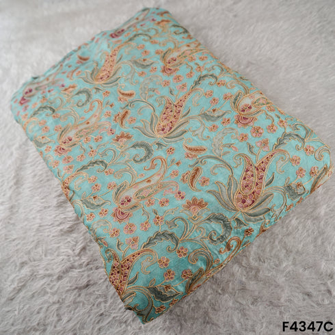 Printed Zari Sequins Embroidered Chinon Chiffon Fabric-F4347
