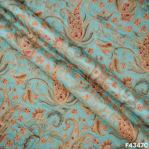 Printed Zari Sequins Embroidered Chinon Chiffon Fabric-F4347