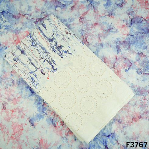 Printed Thread Embroidered Cambric Cotton Fabric-F3767