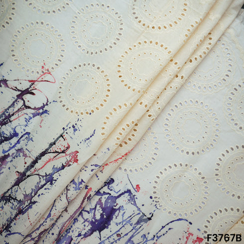 Printed Thread Embroidered Cambric Cotton Fabric-F3767