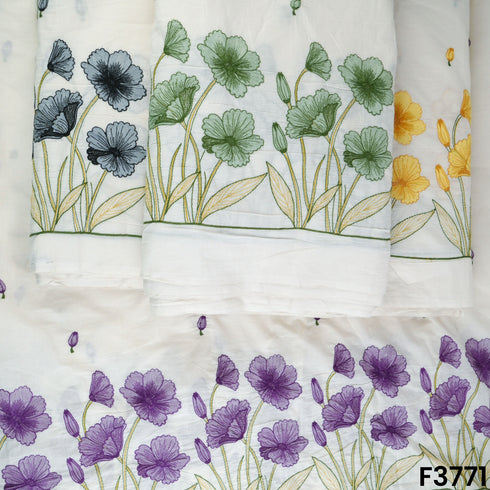 Thread Embroidered Cambric Cotton Fabric-F3771