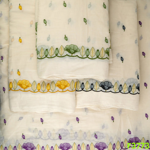 Thread Embroidered Cambric Cotton Fabric- F3773