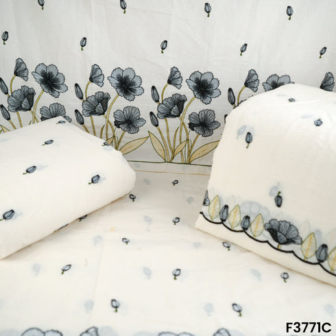 Thread Embroidered Cambric Cotton Fabric-F3771