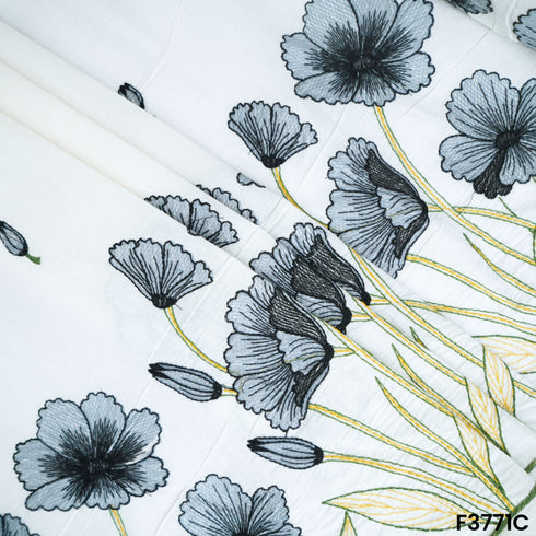 Thread Embroidered Cambric Cotton Fabric-F3771
